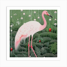 Ohara Koson Inspired Bird Painting Flamingo 2 Square Art Print