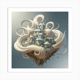 Mountain village sea waves tsunami 1 Art Print