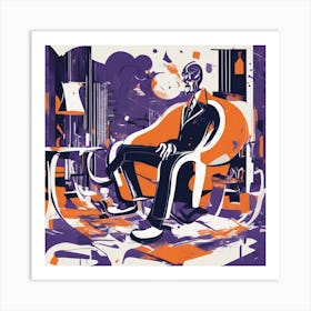 Drew Illustration Of Scream Man On Chair In Bright Colors, Vector Ilustracije, In The Style Of Dark (3) Art Print