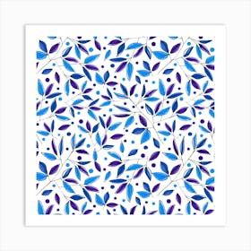 Floral Branches Navy Indigo Art Print