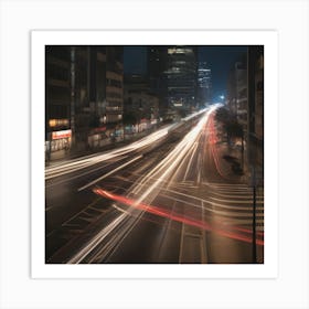 Long Exposure Of City Lights At Night Art Print