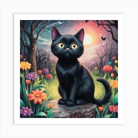 Black Cat In The Forest Art Print