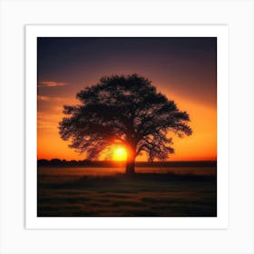 Sunset With A Tree Art Print