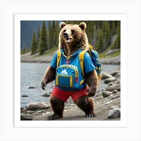 Bear In A Backpack Art Print