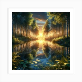 Sunset In The Forest Art Print