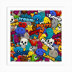 Graffiti Characters Seamless Pattern Art Print