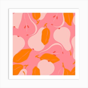Pattern With Pears On Bright Pink Square Art Print