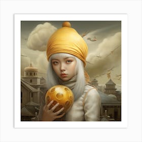 Girl With A Golden Ball Art Print