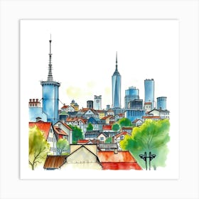 Watercolor Cityscape Art Print