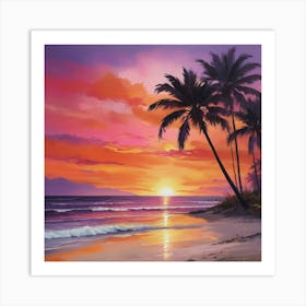 Sunset At The Beach paintings art print 5 Art Print