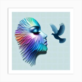 Beauty Face And Dove Creative Silhouette Illustration Art Print