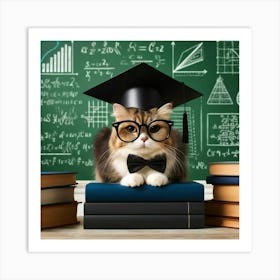 Scholar Cat Wall Print Art A Charming Depiction Of A Studious Cat, Perfect For Combining A Love Of Cats And Education In Any Space Art Print