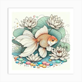 Line Art gold fish 3 Art Print