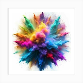 Colorful Powder Explosion Isolated On White Background Art Print