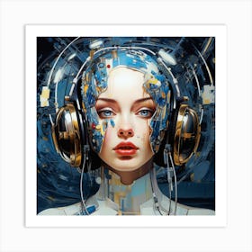 Futuristic Woman With Headphones Art Print