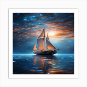 Sailboat In The Night Sky Art Print