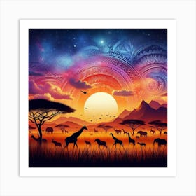 African Sunset Wall Art Print Art Print