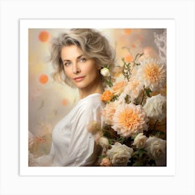 Beautiful Woman With Flowers Art Print