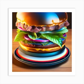 Hamburger On A Plate Art Print