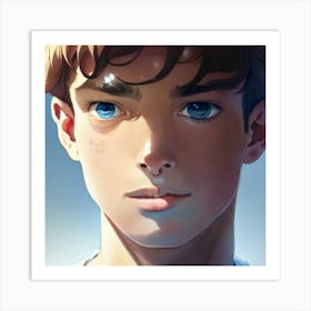Boy With Blue Eyes Hyper-Realistic Anime Portraits 1 Art Print