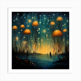 Jellyfish At Night 1 Art Print