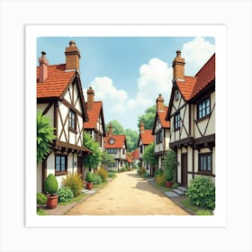 An English Village With A Traditional Festival And Colorful Decorations, Watercolor 1 Art Print