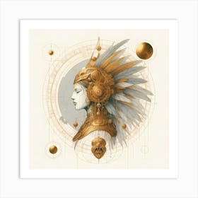 Atztec Culture Beauty In Gold Creative Illustration Art Print