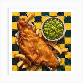 Fish & Chips Yellow Checkerboard 4 Art Print