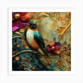 Bird With Flowers Art Print