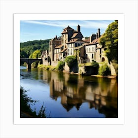 City River Castle Bridge Village Nature Europa History Aveyron Villa Nautical Tour Touris Art Print