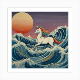 Unicorn On The Waves Art Print