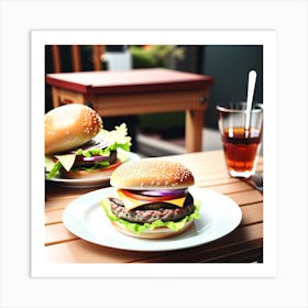 Hamburgers On A Wooden Table Art Print