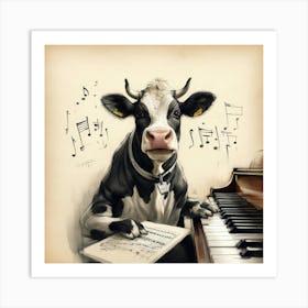 Cow Playing Piano 6 Art Print