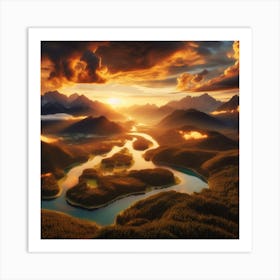 Sunrise Over A River Art Print