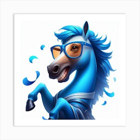 Blue Horse With Glasses 1 Art Print