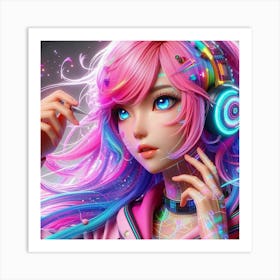 Anime Girl With Headphones Art Print