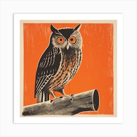 Retro Bird Lithograph Eastern Screech Owl 3 Art Print