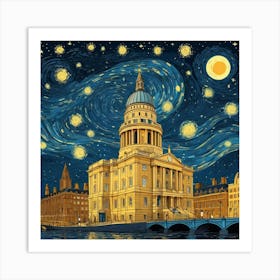 London City Landmark Building At Starry Night Van Gogh Pop Culture Style Art Print