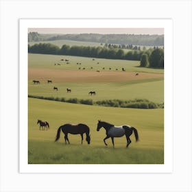 Horses Grazing In A Field 1 Art Print