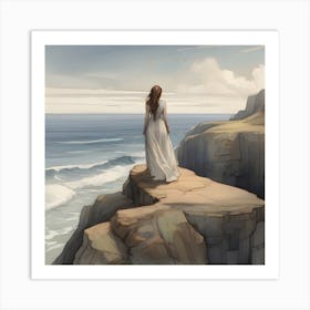 Woman On A Cliff Art Print