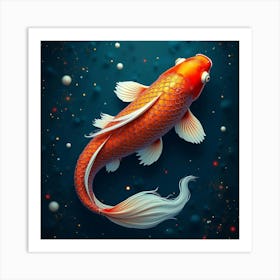 An Abstract Koi Fish With Scales Of Shimmering, Cosmic Patterns Swimming Through A Celestial Pool Art Print