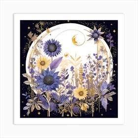 Moon And Sunflowers 2 Art Print