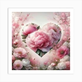 Pink Peony Heart Art Print