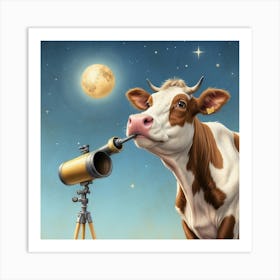 Cow With Telescope 5 Art Print