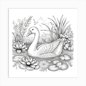 Line Art goose 2 Art Print