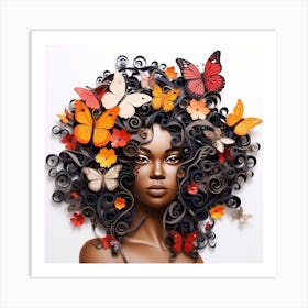 Afro-American Woman With Butterflies Art Print
