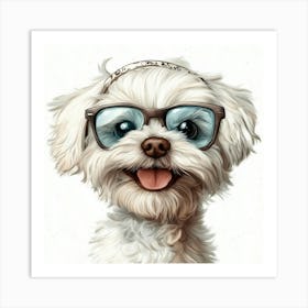 Dog With Glasses 32 Art Print