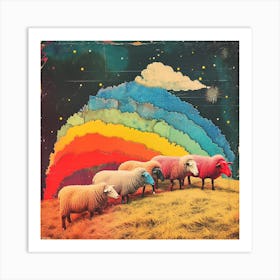 Rainbow Retro Sheep Collage 3 Art Print