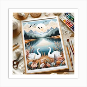 Swans on the lake 1 Art Print