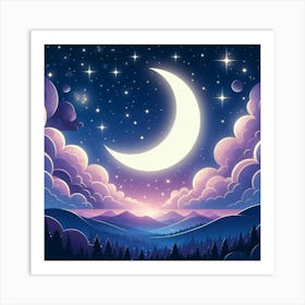 Night Sky With Moon And Stars 1 Art Print